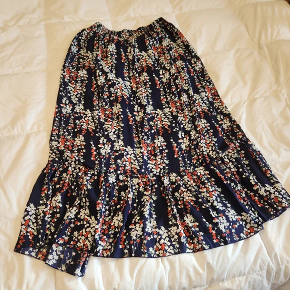 Floral Two Piece Set Maxi Skirt & Ruffle Crop Top Size Large Boho Cottagecore - Picture 6 of 7